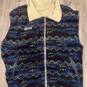 VTG COLUMBIA Sportswear Reversible Tribal Aztec Fleece Vest Jacket 90s TALL XL